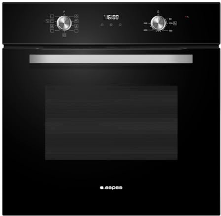 Aspes Horno Multifunción con Ventilador Cristal negro AHM8700DCN. Capacidad 70 Litros, 3000 W, 8 Programas, Interior Esmaltado, Fácil Limpieza, Display LED Manual, Eficiencia Energética Clase A