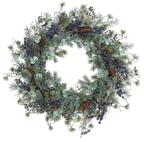 Tannen-Mix-Kranz mit Zapfen und blauen Beeren 65cm DP künstlicher Tannenkranz Beerenkranz Weihnachtskranz