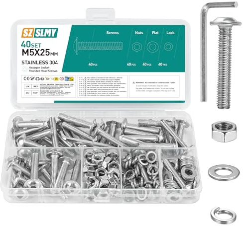 40 Set M5 Schrauben Set, Linsenkopfschrauben M5 x 25mm, Edelstahl Flanschschrauben Muttern Sets, Flachkopfschrauben mit Flansch, Vollgewinde Maschinenschrauben, Gewindeschrauben Set