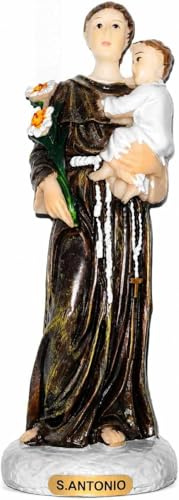 Statua Sant’Antonio di Padova con Gesù Bambino in resina 10,4 cm – Statuetta sacra da collezione e decorazione casa
