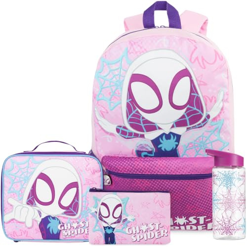Get Trend Spidey et Ses Amis Grand Sac a Dos Fille Set, 4 Pcs Cartable Enfant 46 cm, Sac Isotherme Repas, Trousse Scolaire et 500ml Gourde sans BPA (Multi Ghost Spider)