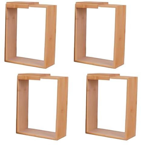 Takingup Cereal Dispensers, 4Pcs 9x7x3 Inch Bamboo Wood Rice and Cereal Storage Containers with Removable Lids, Clear Kitchen Canisters for Snacks, Flour, and Pasta