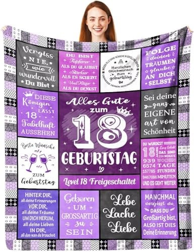 ARRITS Kuscheldecke Geschenke zum 18 Geburtstag Mädchen 150 x 200 cm | Personalisierte 18. Geburtstag Decke Geschenk für Tochter Schwester Beste Freundin, Happy 18th Birthday Deko Flanelldecke