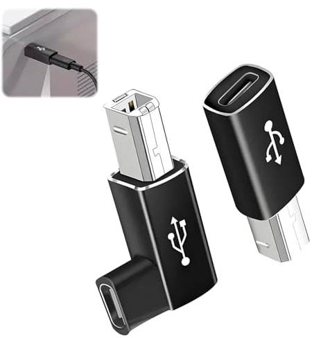 2 Stück USB C auf USB B Adapter Kabel, B to Type-c Druckerkabel USB-midi Kabel, Rechter und Gebogener Winkel, USBBauf usbc für Drucker, MIDI Keyboard, E-Piano, Scanner