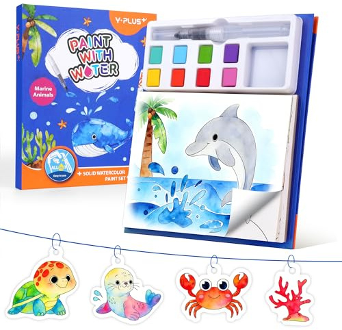 YPLUS Livre de Coloriage à l'Eau pour Enfants 3-4 Ans, Mer | Livre Peinture Magique avec Stylo à Eau, Loisirs Créatifs Sans Désordre, Cadeau Aquarelle Enfant, Activité Voyage Idéale