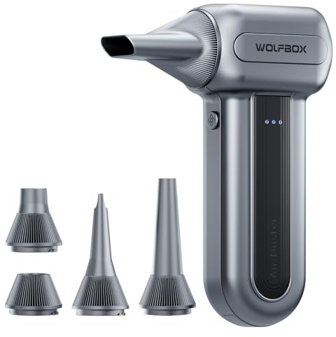 WOLFBOX MF70 Compressed Air Duster - 110000RPM Extended Runtime Edition | 5 Hrs Runtime, 3-Gear Adjustable, Cordless Electric Air Duster, PC, Keyboard, Outdoors & Car Cleaning