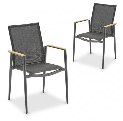 Liadomo Gartenstuhl 2er-Set Mannoli, 2 Stück Stapelstuhl, Teak-Armlehnen