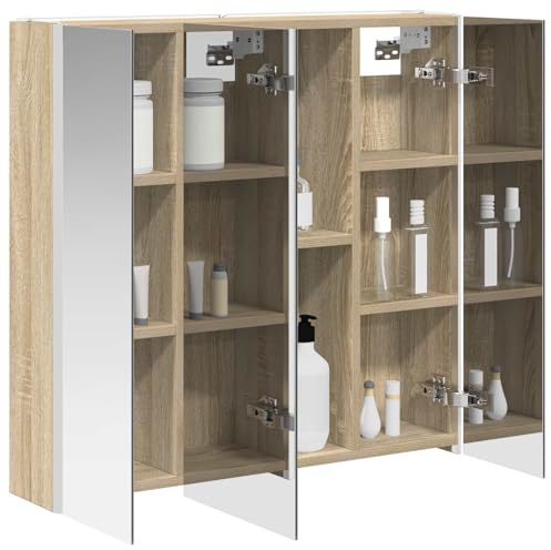 vidaXL Badezimmerspiegelschrank Sonoma-Eiche 73,5 x 15,5 x 70 cm, Stylischer Badezimmeroberfläche, Wandspiegel, Cooles Stauraum, Moderne Vanity, anpassbare Beleuchtung, Platz sparen