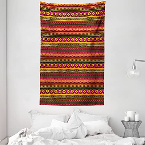 ABAKUHAUS aztekisch Wandteppich und Tagesdecke, Vintage Peruanische Motive aus Weiches Mikrofaser Stoff Waschbar ohne Verblassen Digitaldruck, 140 x 230 cm, Fuchsienfarben Rot