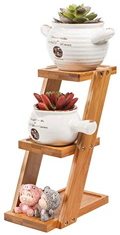 AILZNN Klein Hölzern Tischplatte Pflanzenstand, 3 Ebenen Saftig Töpfe Gestell Anzeige Regal Für Kaktus Pflanzgefäße, 9 × 18 × 25 Cm (3,5 × 7 × 10 Zoll)