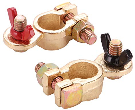 Rantecks Terminali Morsetti di Batteria 12V / 24V in ottone massiccio Morsetti per batteria per auto Set con dadi ad alette con codice colore per moto Barca Camion Auto Van