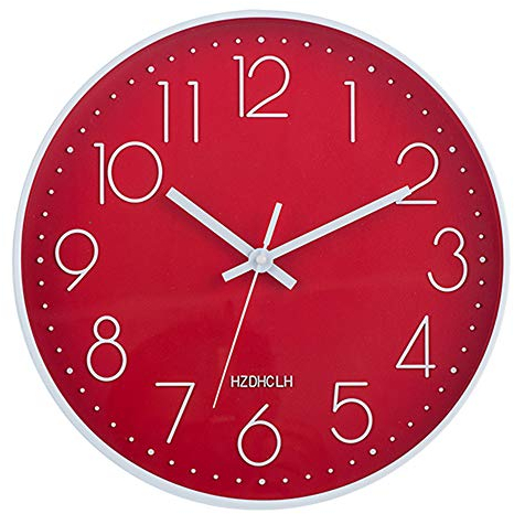 HZDHCLH Funk Wanduhr 30 cm Lautlose Wanduhr Ohne Tickgeräusche, Moderne Batteriebetriebene Uhr für Zuhause, Küche, Wohnzimmer, Büro, Wanddekoration (Rote)