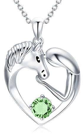 AOBOCO 925 Sterling Silber Pferde Kette mit Simulierter Peridot August Geburtsstein Kristall, Pferde Schmuck Geschenke für Mädchen Frauen