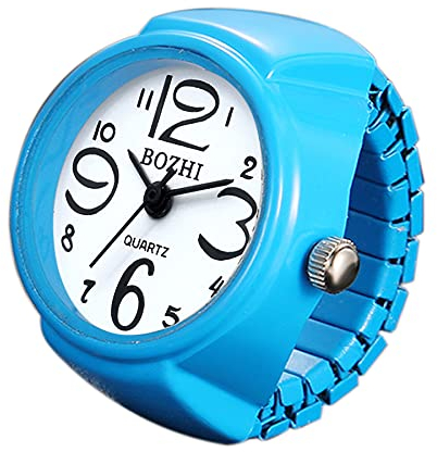 JewelryWe Damen Ringuhr Fingeruhr Analog Quarzuhr Elastisch Ring Band Uhr Uhrenring Geschenk für Mädchen Blau