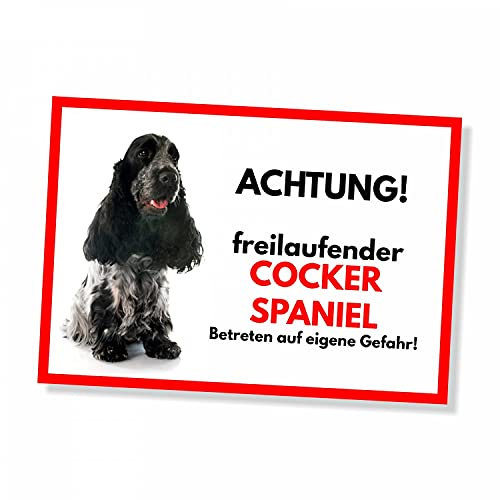 Cocker Spaniel 2 Freilaufender Hund Dog Schild Spruch Türschild Hundeschild Warnschild Geschenkidee Sicherheitsschild Hund Privatgrundstück Hundewarnung Warnung vor dem Hund