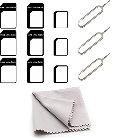 KINHARD 3 Piezas Kit Adaptador de Tarjeta SIM, 4 en 1 Convertidor de Tarjeta SIM, con Dedal, Paño de Limpieza, Negro Ranura del Soporte de la Tarjeta SIM, para Equipos de Comunicación