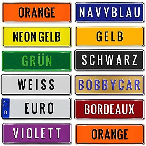 MOTORHOOK Aluminium Kidsplate Junior Kennzeichen 340x90mm, Personalisierbar mit 8 Zeichen, 20 Schriftfarben, Witterungsbeständig, Sofort Lieferbar