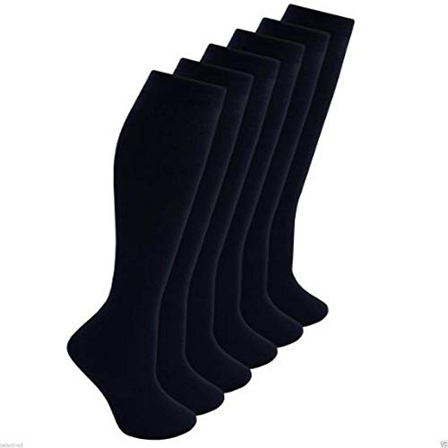 Girls Ladies SIX Pairs Plain Cotton Blend With Lycra Knee High Socks UK