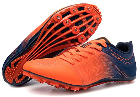 Zakey Leichtathletik-Schuhe für Herren, Damen, Kinder, Spikes, Sneaker, Rennsport, Sneaker, Mädchen, professionelle Lauf-Nagelspitzen, Schuhe für Jungen, Orangeblue, 33.5 EU