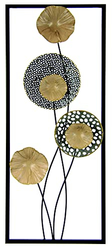 Lotusblätter Blätter Wandbild Wanddeko Wandschmuck Blume 3D Kunst Skulptur Wandskulpturen Deko Terrassendeko Wandrelief Abstrakt Geschenk Designer Wandobjekt,Gold,61x25x4,5cm