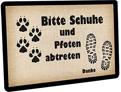 Crealuxe Bitte Schuhe und Pfoten abtreten - Fussmatte Bedruckt Türmatte Innenmatte Schmutzmatte lustige Motivfussmatte