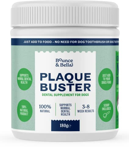 Bounce & Bella Tartar & Plaque Remover, Easy Use Dog Dental Powder, 180g | No brushing needed, Sprinkle on food daily, Freshens breath, Supports cleaner teeth and gums, 180g tub