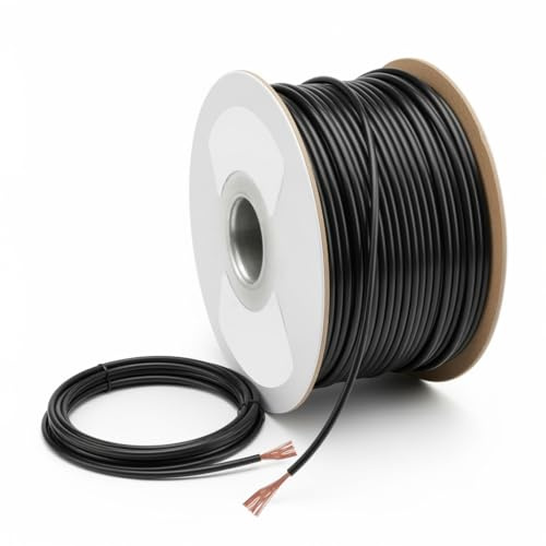MKGT 12V 24V Single Core Automotive 1.0mm² 2.0mm² Stranded Copper Cable Thin Wall Wire 16.5/25 Amps (BLACK 1.0mm², 100M Roll)