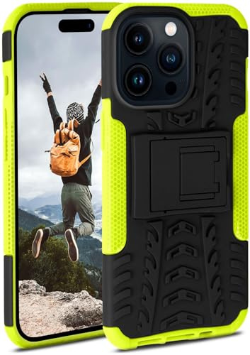 ONEFLOW Tank Case für Apple iPhone 14 Pro Max Hülle Outdoor, stabile Panzerhülle mit Kamera und Display Schutz, sichere Handyhülle, TPU Handy Schutzhülle mit Ständer, Grün Schwarz