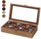 Exper City Uhrenbox für Damen und Herren – Großer Glasdeckel, Aufbewahrungsbox aus Holz mit 12 Fächern, Retro-Burlywood-Organizer