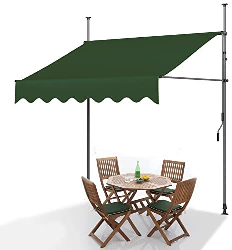 Balkon Markise Ohne Bohren mit Kurbel, 2,5 m Gelenkarmmarkise für Schatten und Regen, Klemmmarkise für Terrasse, Veranda, Fenster, Türen, Sonnenschutz, Kassettenmarkise (Color : Green)
