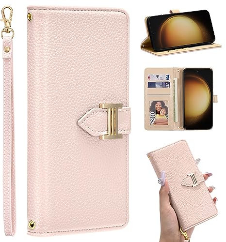 ZCDAYE Hülle für Samsung Galaxy S23 mit Kartenfach, Leder Magnetische Samsung Galaxy S23 Handyhülle Klapphülle, Elegante Stabile Schutzhülle Handytasche für Samsung S23, Rosa