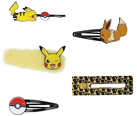 Bioworld Pokemon Pikachu Eevee 5er Pack Haarspange - Unisex, Erwachsene Pokemon-Fans, Haarspangen