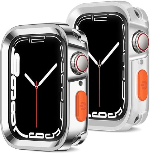 ZZDZZ [2 Pezzi] Cover Compatibile con Apple Watch Series 9/8/7 45mm Series 6/SE/5/4 44mm, Flessibile Morbida TPU Bumper Custodia Protettiva per iWatch (Argento/Trasparente)