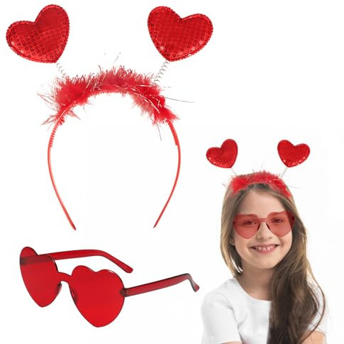 GEBETTER (2pcs) Amor Kostüm 1* Herz Haarreifen + 1* Herz Brille Zubehör Herzförmige Partybrille Stirnbänder Love zum Valentinstag Hochzeit Fasching Geburtstagsfeier Junggesellinnenabschied Party