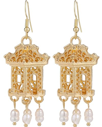 Holibanna 1 Paar Handgefertigte Chinesische Windohrringe Laternenohrringe Cheongsam-Ohrringe Für Damen Modischer Ohrhänger Damen-Ohrschmuck Mit Goldenen Perlen