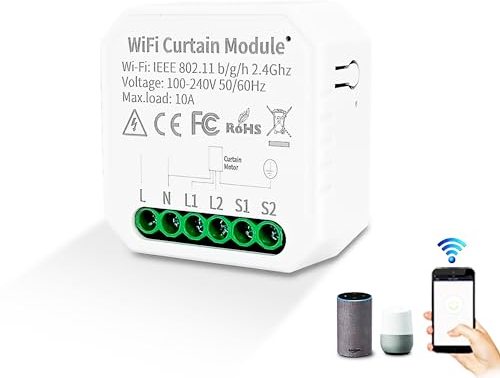 Interruptor de persiana inteligente Alexa WiFi Tuya WiFi para persianas, temporizador para motor de persiana, compatible con Alexa Google Assistant Smart Life App mando a distancia solo 2,4 GHz (1)