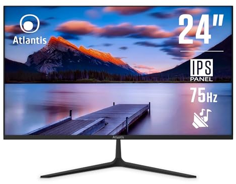 Monitor Atlantis de 24 pulgadas, pantalla de 24 IPS 75Hz, Full HD 1920x1080, VGA HDMI DP, Multimedia, FreeSync, salida de audio/auriculares, inclinación, respuesta 5ms, contraste 1000:1, ángulo
