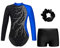 FEESHOW Mädchen Kinder Turnanzug Mit Hose Langarm Turntrikot Gymnastik Body Gymnastik Shorts Und Haargummi Ballett Tanzoutfit Blau&Schwarz 158-164