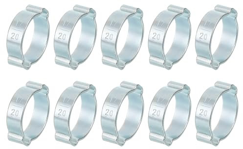 sourcing map 10Pcs Double Ear Hose Clamps, Adjustable 17-20mm(0.67x0.79) Iron Zinc Plated Two-Ear Hose Clamp, O Clip Hose Clamps Fuel Line Clamps Hose Clamp, Double Ear O Clips