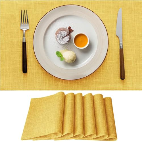 Aironment Platzsets, 4er-Set, zweilagig, verdicktes Leinen, hitzebeständig, maschinenwaschbar, knitterfrei, sorgfältig ausgewählte Polyester-Matten für Küche/Esszimmer/Couchtisch (Gold)
