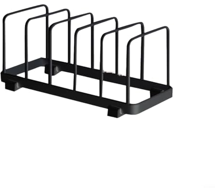 Pan Lid Holder, Baking Tray Chopping Board Rack Kitchen Cupboard Organiser Stand Rack Holder with 6 Divider, for Kitchen Baking Sheets, Flat Plate(Black)
