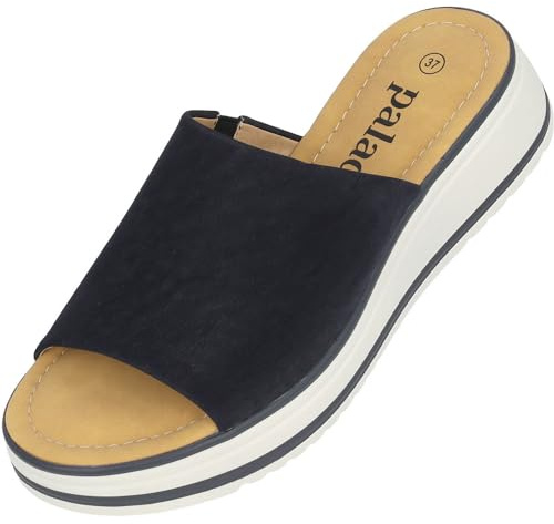 Palado Sandalen Damen Rhat – bequeme Hausschuhe mit Plateau-Sohle - modische Pantoletten - elegante Sommerschuhe Blau UK5,5 - EU38