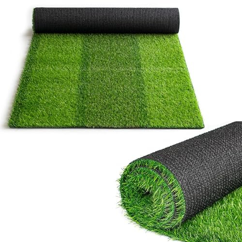 NINXANG Alfombra de césped artificial para exteriores de 3 x 10 pies, alfombra de césped sintético verde oscuro y claro, alfombra de césped sintético realista con agujeros de drenaje para jardín,