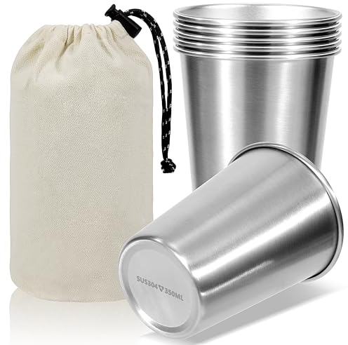 MengH-SHOP Gobelet en Acier Inoxydable 350ml Tasse Inox Empilable Réutilisable Boisson Chaude et Froide Anti-rayure Antidérapant pour Fête Voyage Camping 6 Pièces