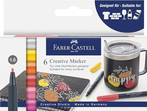 FABER-CASTELL 160705 - Creative Marker Set, 6 Permanent Marker, Stifte Set Summer breeze, für Papier, Glas, Kunststoff uvm.