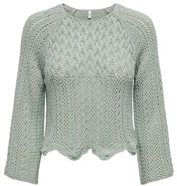 Signore Solo Incantevole Maglione a Maglia Corto Manica Punto Elasticizzato Maglione ONLNOLA, Colore:Zecca, Taglia:L