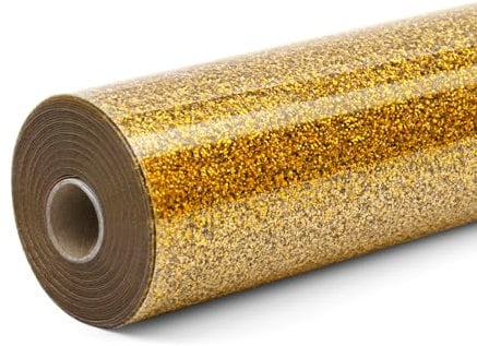 LOKLIK Glitter Gold Heat Transfer Vinyl Roll, 30.5 x 90cm - Iron-On HTV for T-Shirts & Fabrics - Durable Machine Washable Craft Vinyl for Use with Heat Press Machines