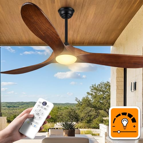 Haipeel Ventilateur de plafond de 132,1 cm avec lumières et télécommande, ventilateur de plafond avec haute lumière CFM, bois massif, ventilateurs de plafond rustiques hélices