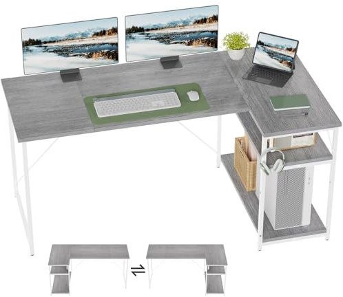 TRIUMPHKEY Bureau d'angle 160×80×75cm Table de Bureau,Bureau Ordinateur,Interchangeable Gauche-Droite,Gris