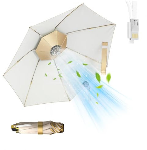 LFLIFENG 3in1 Fan Umbrella Fold Fan Umbrella USB with Light 3 in One Umbrella Sunscreen 3in 1 Umbrella, Fan Umbrella